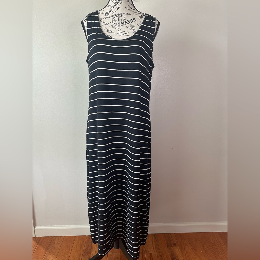 Black and White Striped Sleeveless Dress Maxi L Summer